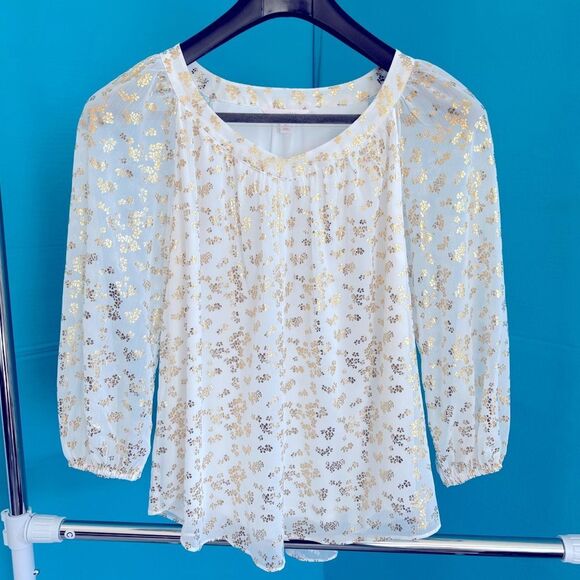 LC Lauren Conrad Tops - LC Lauren Conrad Elegant Gold and White long sleeve Women's Top